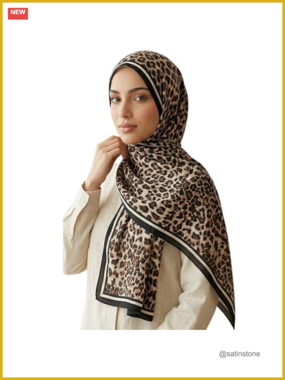 Leopard Print Satin Shawl Wrap, Large 71x35, Lightweight Scarf for Head or Beach